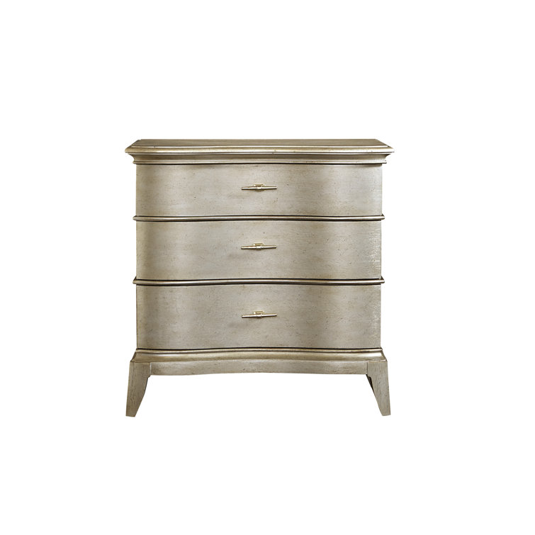 Silver 3-Drawer Contemporary Nightstand with Metallic Finish