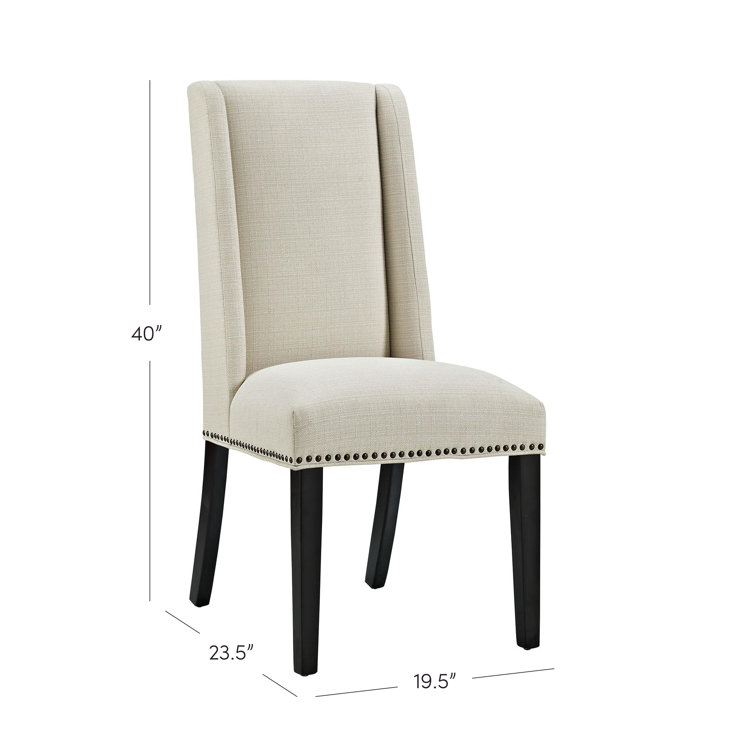 Beige Upholstered Parsons Side Chair with Nailhead Trim