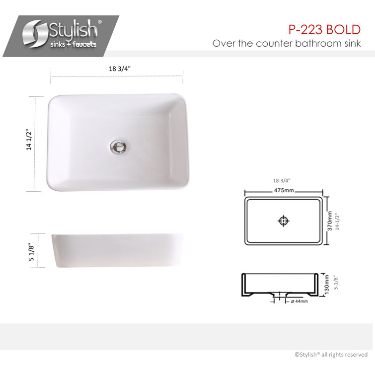 White 18.75" Rectangular Ceramic Vessel Sink