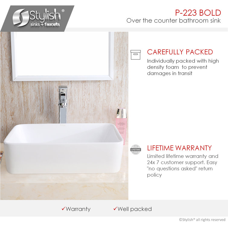 White 18.75" Rectangular Ceramic Vessel Sink