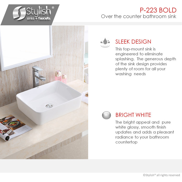 White 18.75" Rectangular Ceramic Vessel Sink