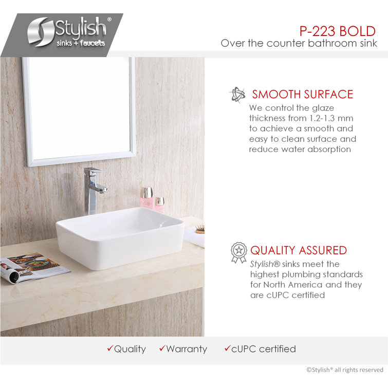 White 18.75" Rectangular Ceramic Vessel Sink