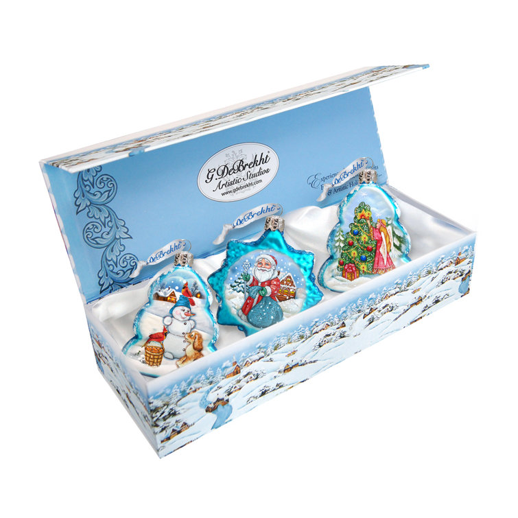 Handcrafted Traditional Glass Christmas Ornament Set of 3