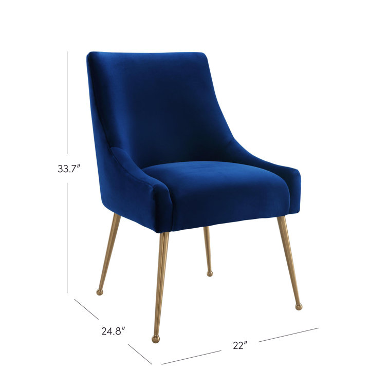 Navy Velvet Upholstered Side Chair with Gold Tapered Legs