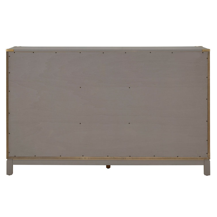 Kedric 6-Drawer Poplar Wood Dresser with Gold Accents in Gray