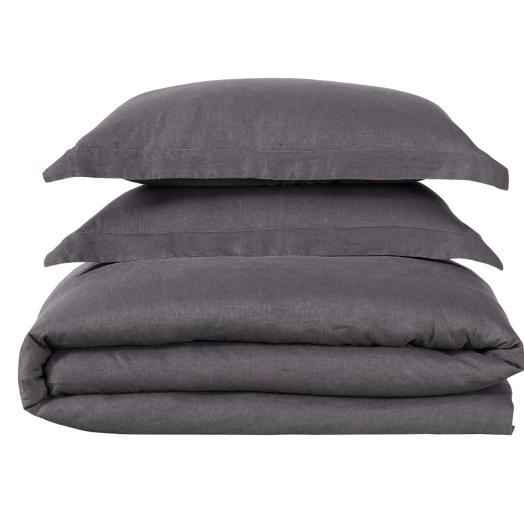 Charcoal King Linen Duvet Cover Set with Shams
