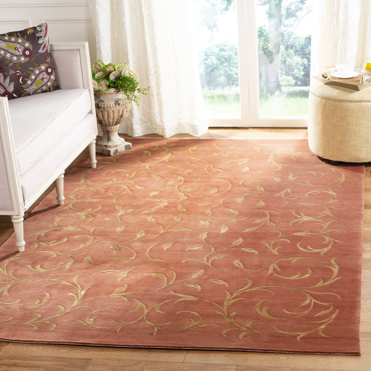 Hand-Knotted Red Floral Wool and Silk 8' x 10' Rug