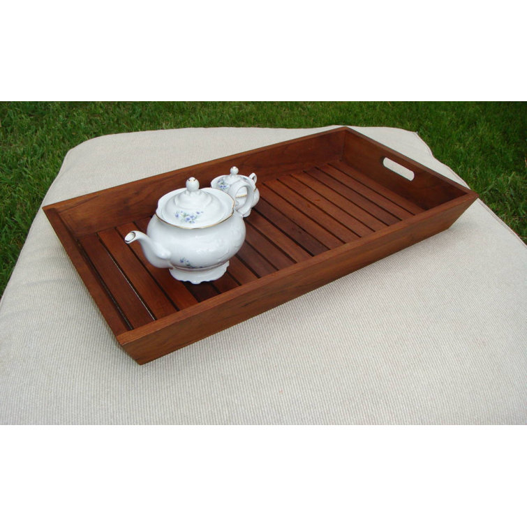 Large Solid Teak Wood Serving Tray with Handles