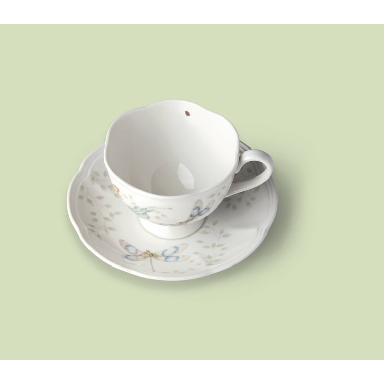 Colorful Ceramic Teacup and Saucer with Floral Print