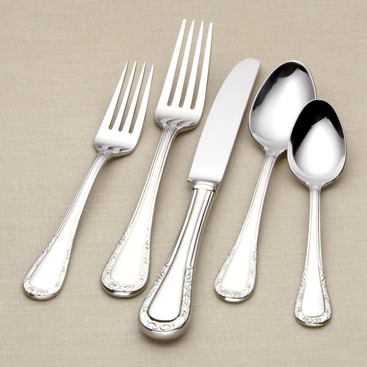 Lenox Venetian Lace 5 Piece 18/10 Stainless Steel Flatware Set, Service for 1