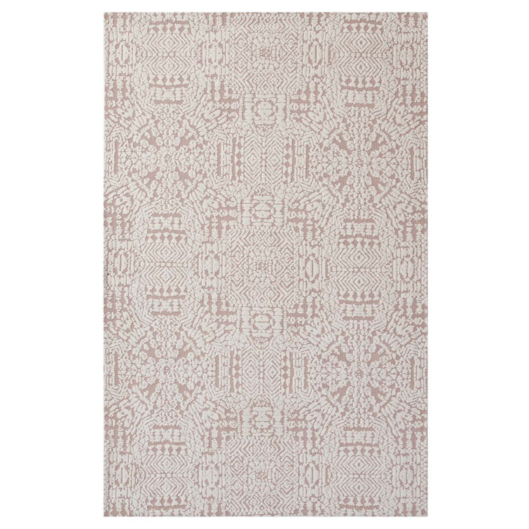 Ivory and Cameo Rose Moroccan 5x8 Synthetic Area Rug