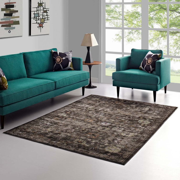 Minu Distressed Floral Lattice 4' x 6' Black and Orange Area Rug
