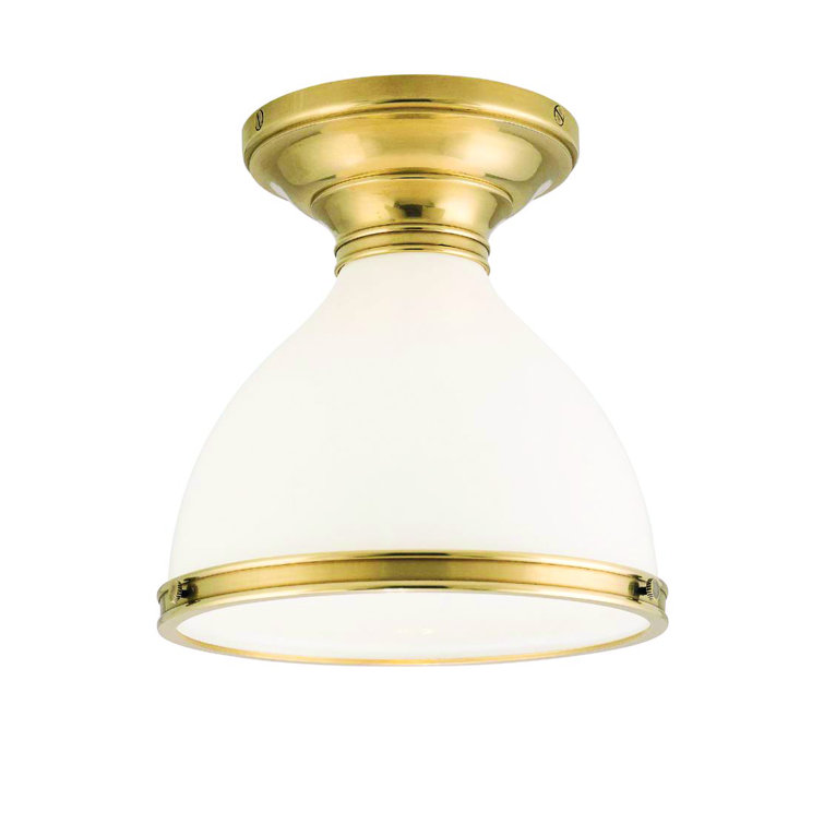 Aged Brass and Opal Glass Semi Flush Mount Ceiling Light