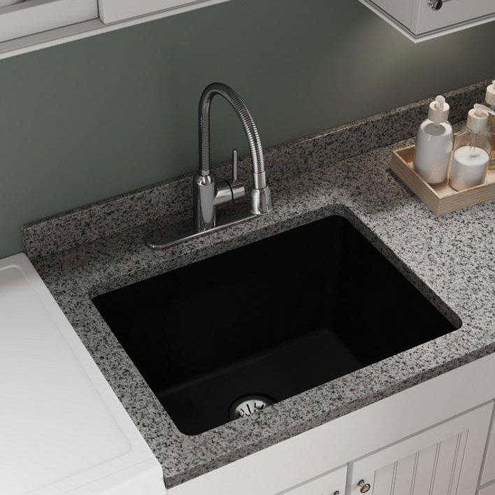 Black Quartz 25" Undermount Single Bowl Kitchen Sink