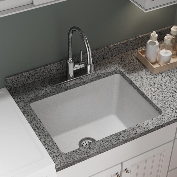 White Quartz 25" Undermount Single Bowl Kitchen Sink