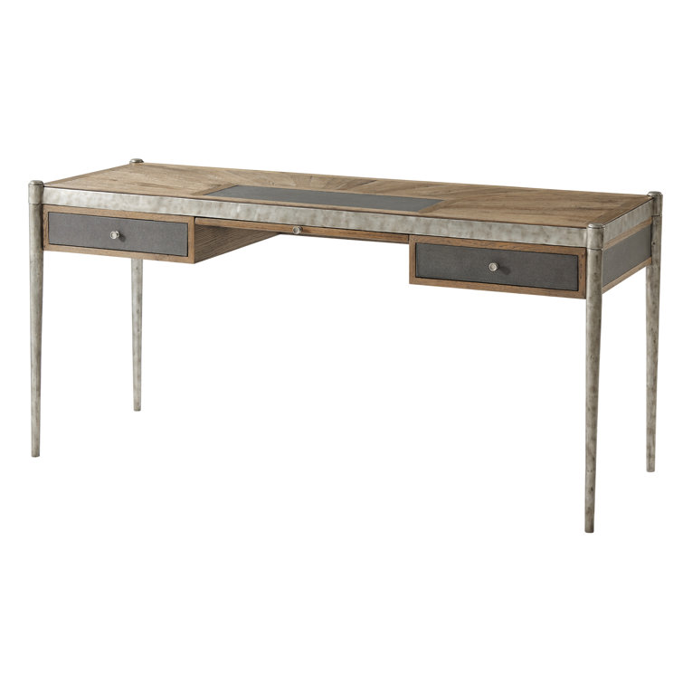 Echo Oak Parquetry Desk with Leather Writing Surface and Drawers