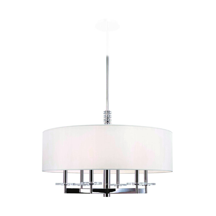 Elegant Polished Nickel 6-Light Chandelier with Off-White Faux Silk Shade