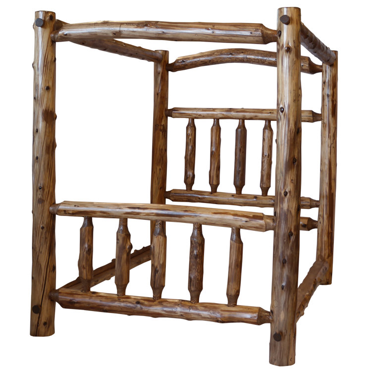 Queen Vintage Finish Cedar Log Canopy Bed