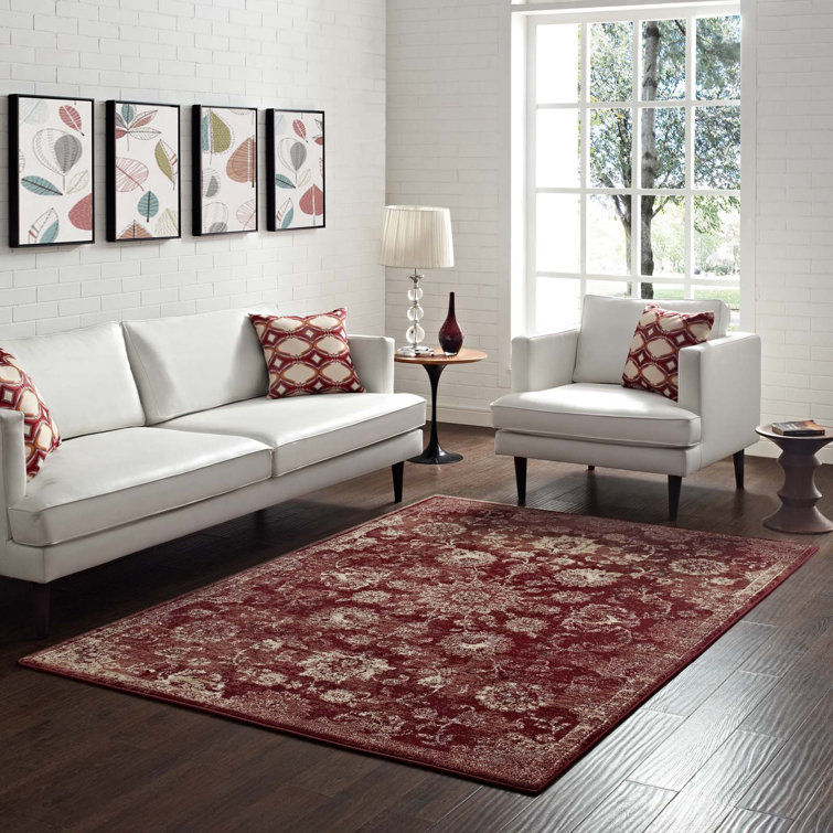 Cynara Distressed Floral Medallion 8x10 Red Beige Synthetic Area Rug