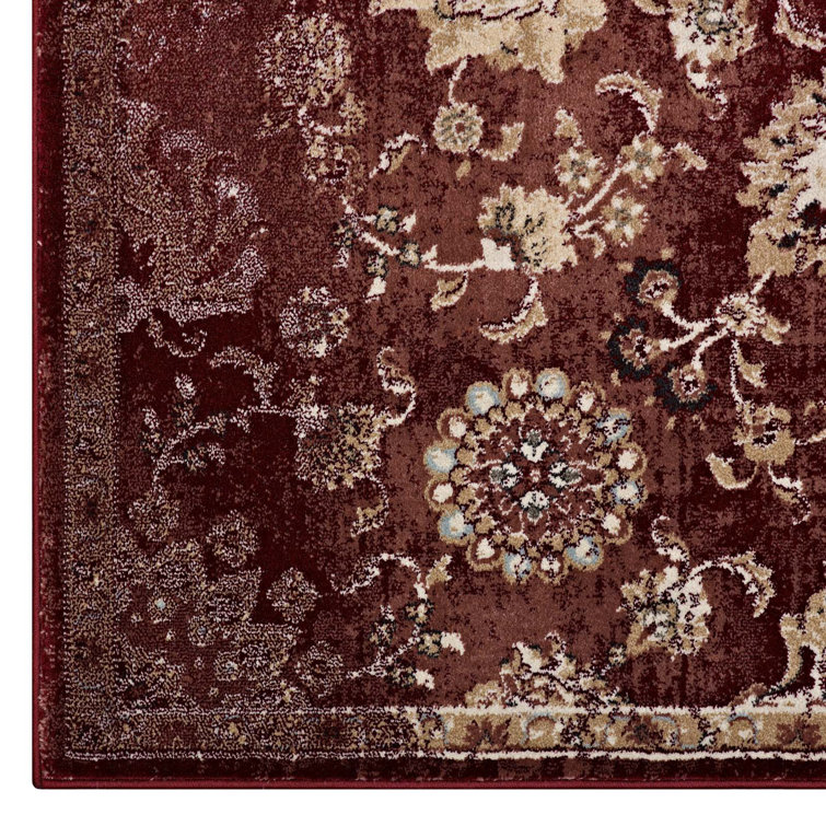 Cynara Distressed Floral Medallion 8x10 Red Beige Synthetic Area Rug