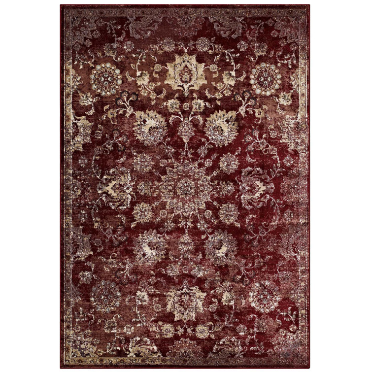 Cynara Distressed Floral Medallion 8x10 Red Beige Synthetic Area Rug