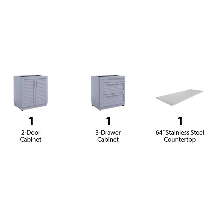 Slate Gray Aluminum 64" Modular Outdoor Kitchen Cabinet Set
