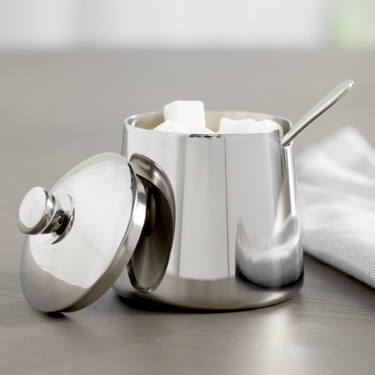 10 oz Mirror Finish Stainless Steel Sugar Bowl with Spoon