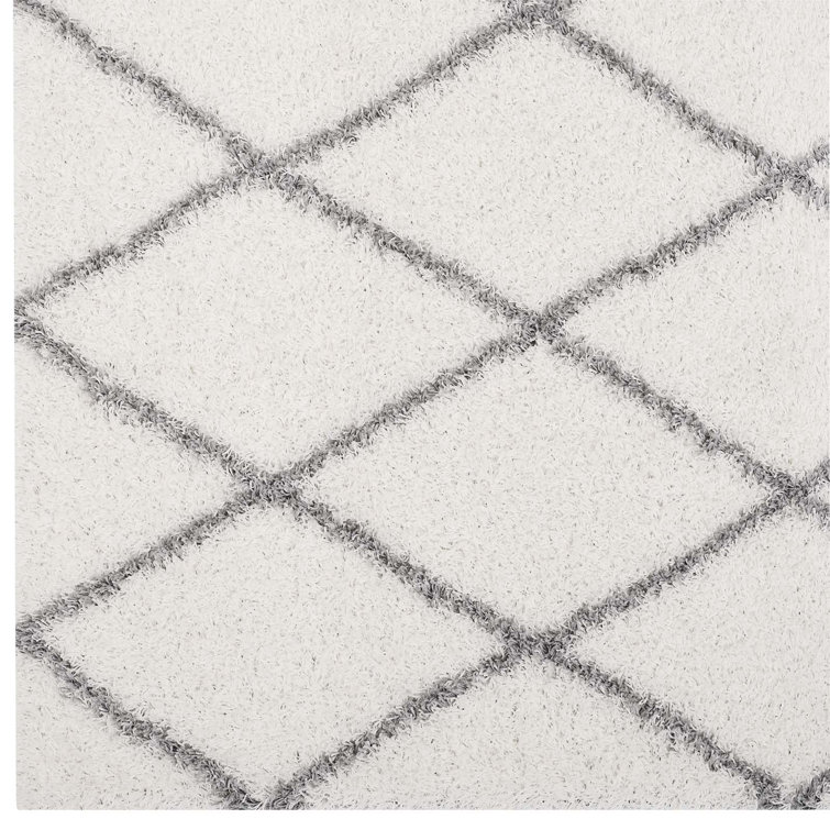 Toryn Dark Gray and Ivory Diamond Trellis Shag Area Rug