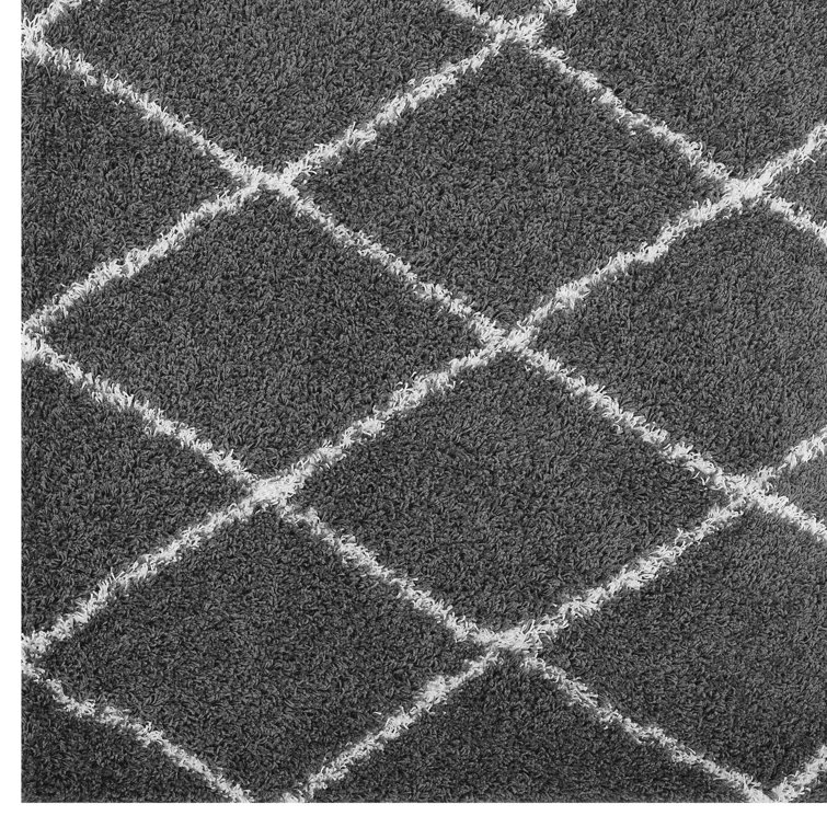 Toryn Dark Gray and Ivory Diamond Trellis Shag Area Rug