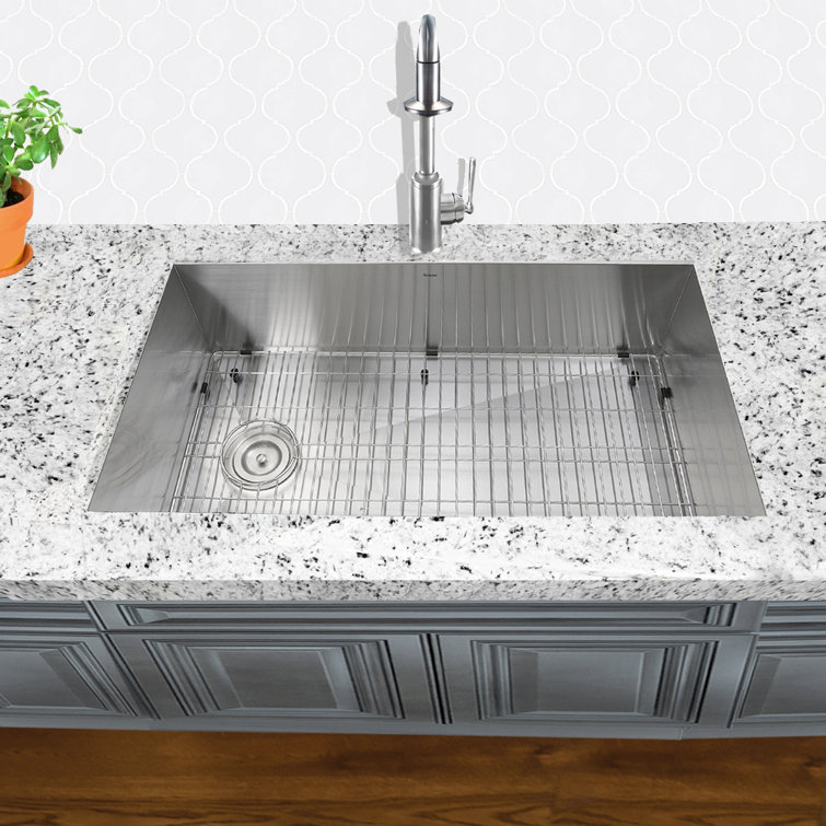 32'' Satin Stainless Steel Undermount Single Bowl Kitchen Sink