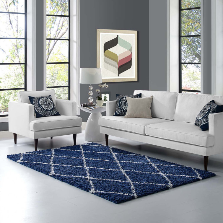 Toryn Dark Gray and Ivory Diamond Trellis Shag Area Rug