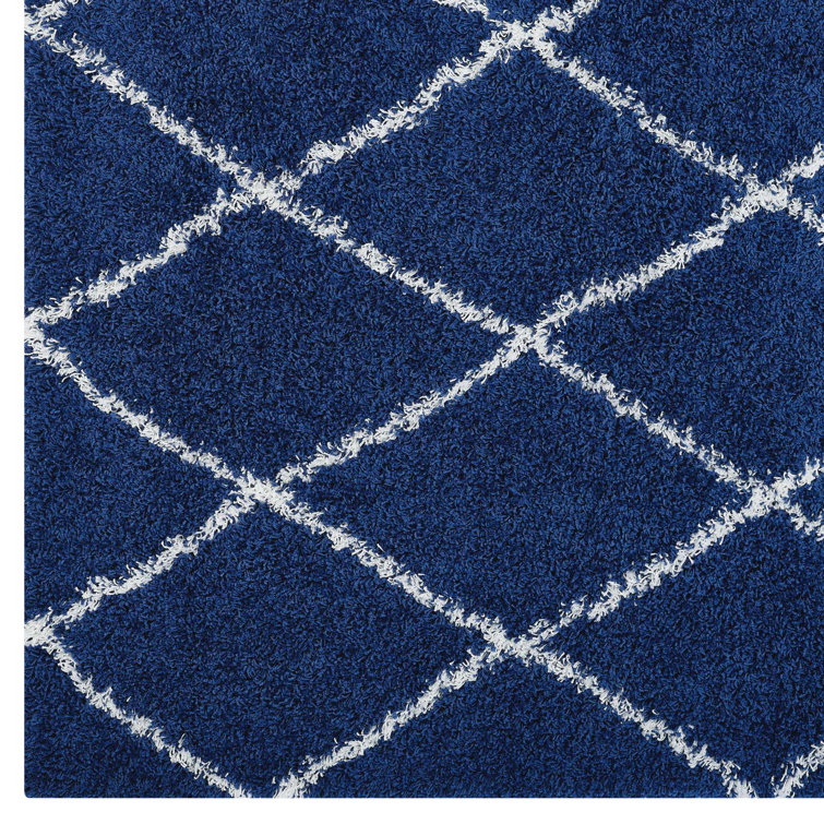 Toryn Dark Gray and Ivory Diamond Trellis Shag Area Rug