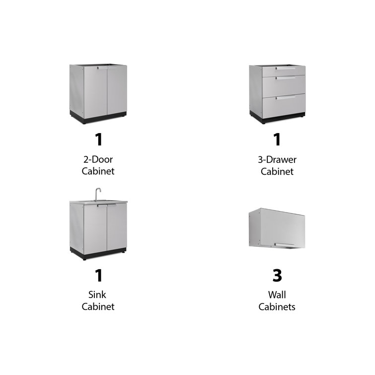 Stainless Steel 96" Outdoor Kitchen Cabinet Set with Sink