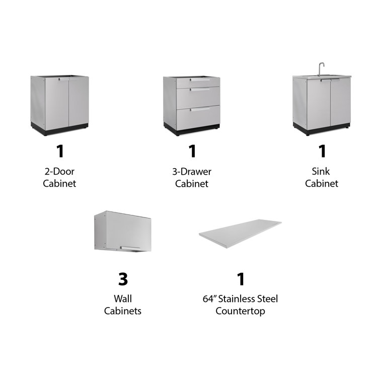 Stainless Steel 96" Modern Outdoor Kitchen Cabinet Set with Countertop