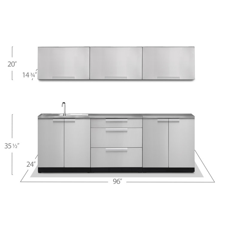 Stainless Steel 96" Modern Outdoor Kitchen Cabinet Set with Countertop