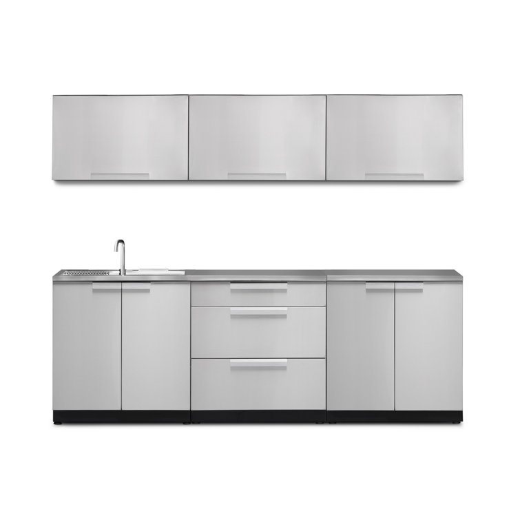 Stainless Steel 96" Modern Outdoor Kitchen Cabinet Set with Countertop