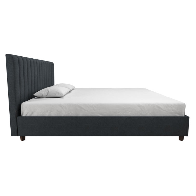 Brittany Blue Linen King Upholstered Platform Bed with Tufted Headboard