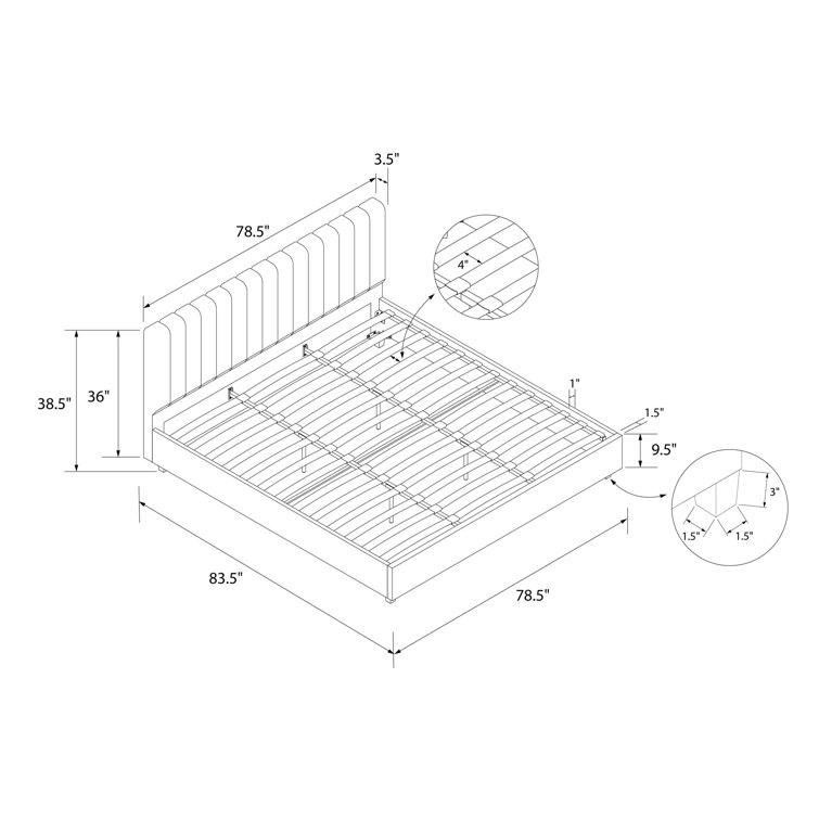 King Green Linen Upholstered Platform Bed with Oak Legs