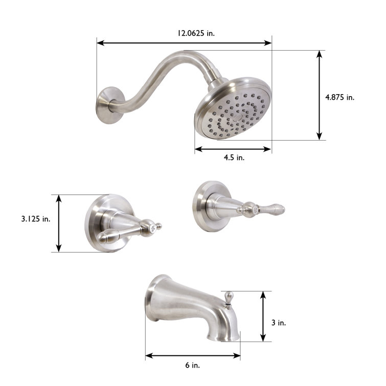 Satin Nickel Dual Handle Tub and Shower Faucet Set