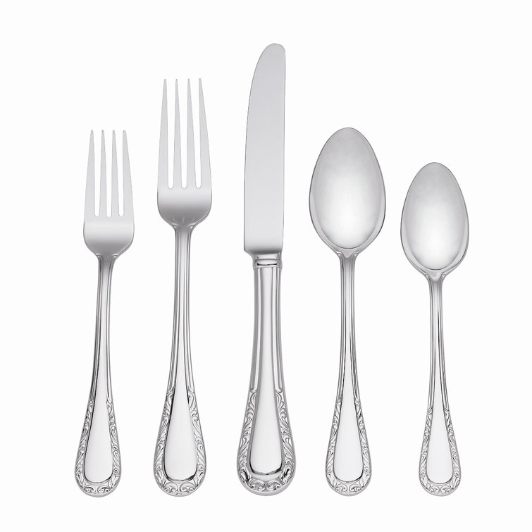 Lenox Venetian Lace 5 Piece 18/10 Stainless Steel Flatware Set, Service for 1