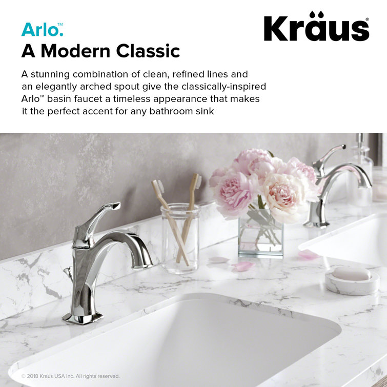 Arlo Chrome Single Handle Brass Bathroom Faucet with Lift Rod Drain