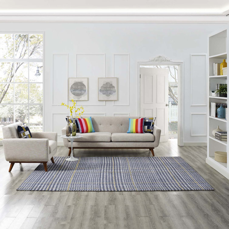 Kaja Black and White Synthetic Abstract Plaid Area Rug