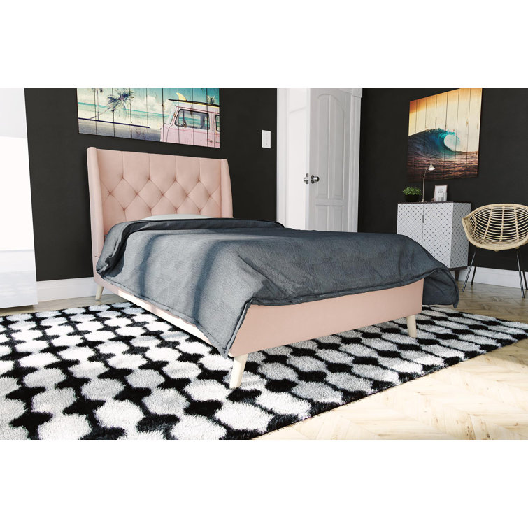 Elegant Gray Linen Upholstered Queen Platform Bed with Tufted Headboard
