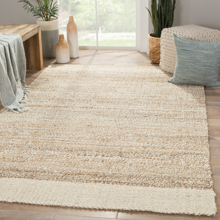 Handmade Ivory and Natural Jute Striped Rectangular Area Rug 6' x 9'