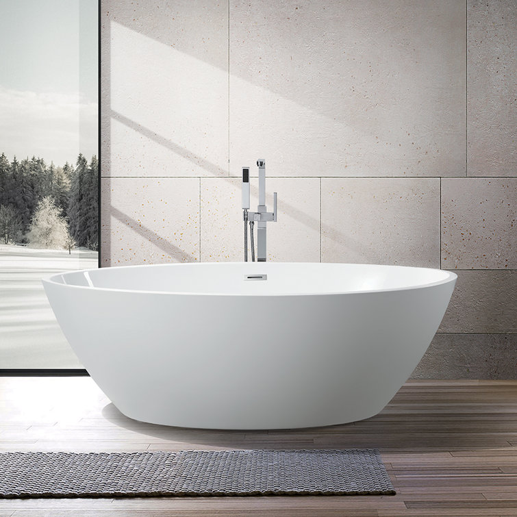 White Acrylic Freestanding Soaking Bathtub with Chrome Drain