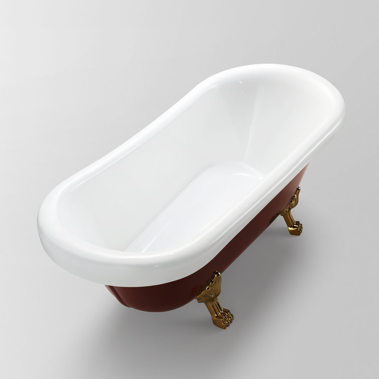 67" Red and White Acrylic Clawfoot Soaking Bathtub