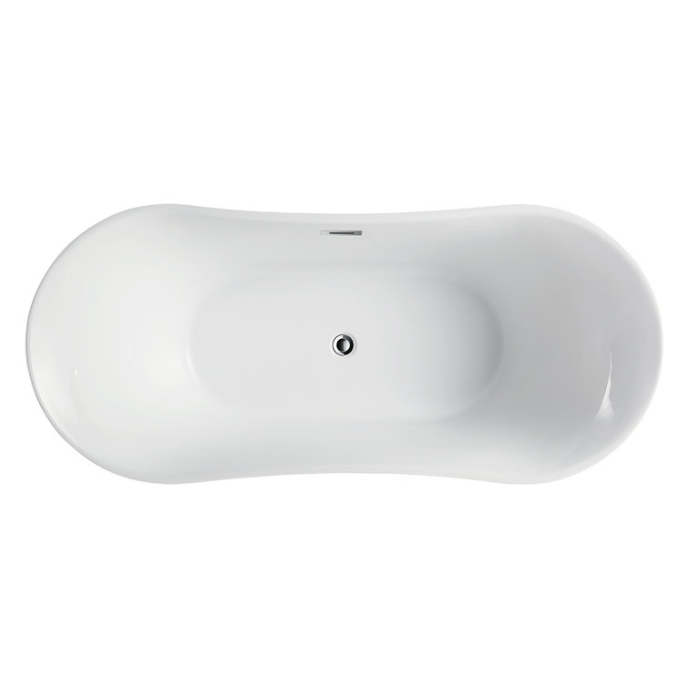 67-Inch White Acrylic Freestanding Soaking Bathtub with Polished Chrome Overflow