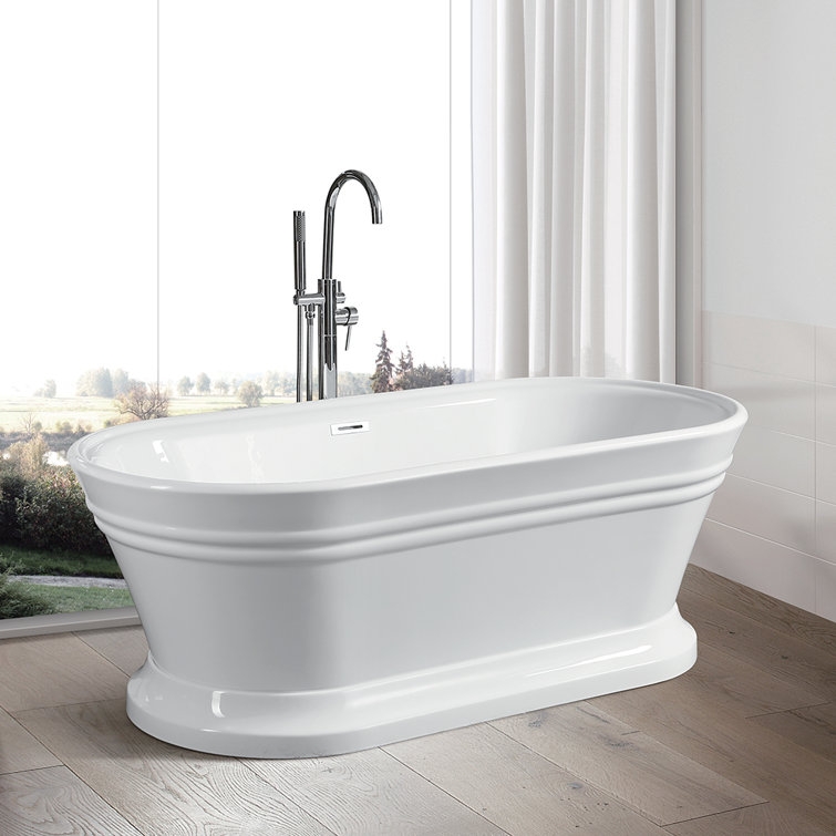 59" White Freestanding Acrylic Soaking Bathtub