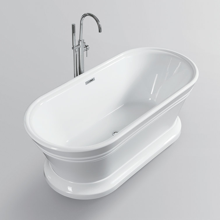 59" White Freestanding Acrylic Soaking Bathtub