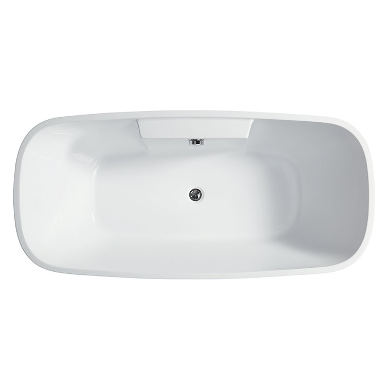 59" White Freestanding Acrylic Soaking Bathtub with Chrome Overflow